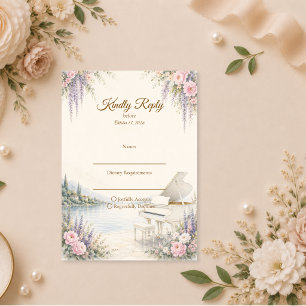 Luxurious Lakeside Piano Romance Wedding RSVP Card