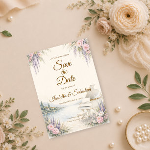 Luxurious Lakeside Piano Romance Wedding Save The Date