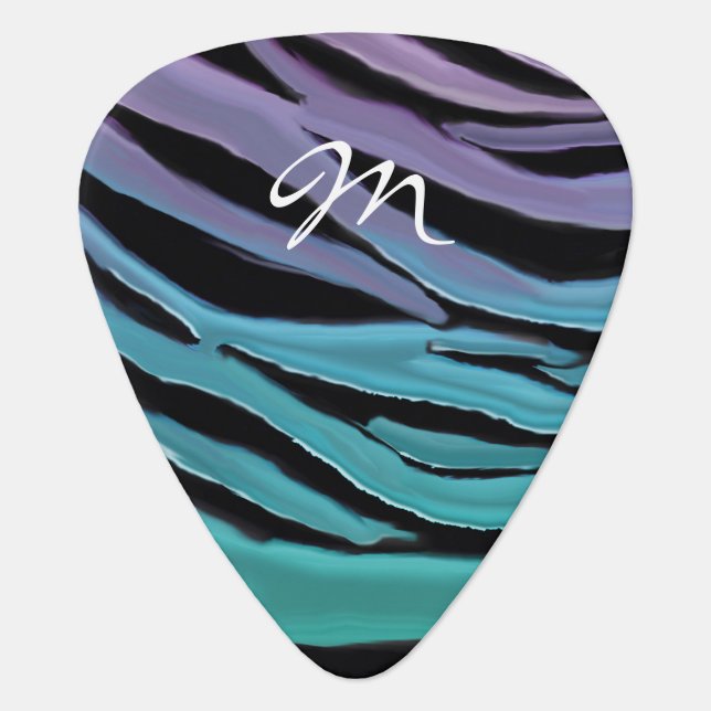 Luxurious Lavender Turquoise Teal Tiger Print Guitar Pick (Front)