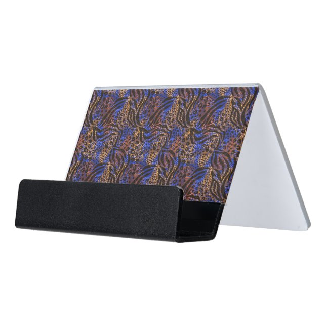 Luxurious Leopard and Zebra Print Pattern Desk Business Card Holder (Angled Front)