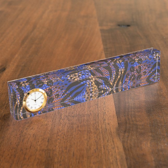 Luxurious Leopard and Zebra Print Pattern Desk Name Plate (Side)