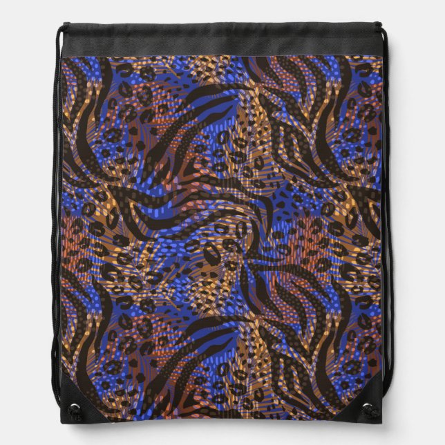 Luxurious Leopard and Zebra Print Pattern Drawstring Bag (Front)