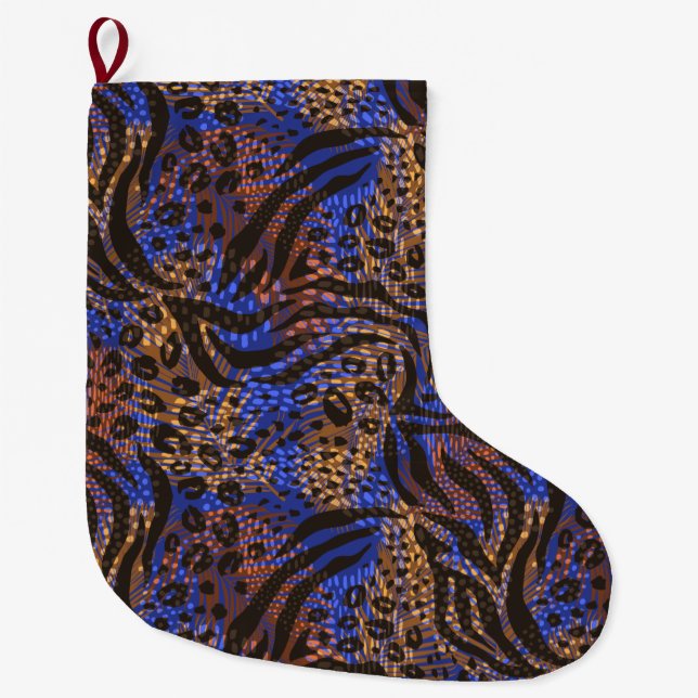 Luxurious Leopard and Zebra Print Pattern Large Christmas Stocking (Front)