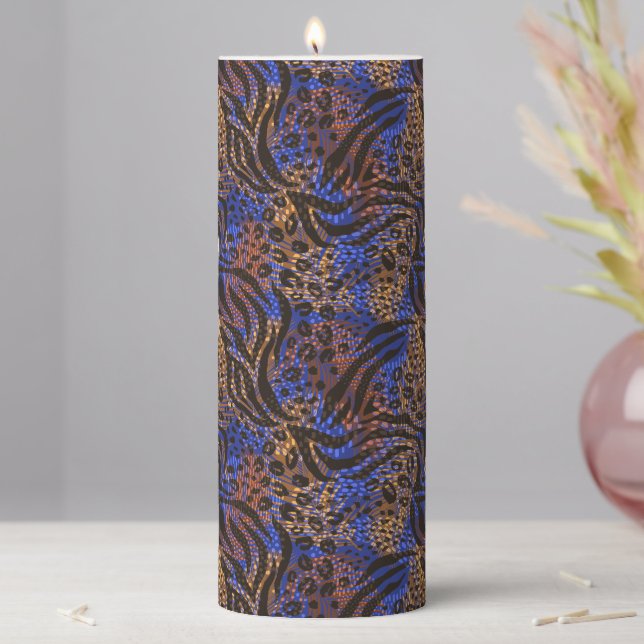 Luxurious Leopard and Zebra Print Pattern Pillar Candle (In Situ)