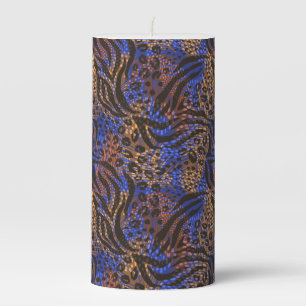 Luxurious Leopard and Zebra Print Pattern Pillar Candle