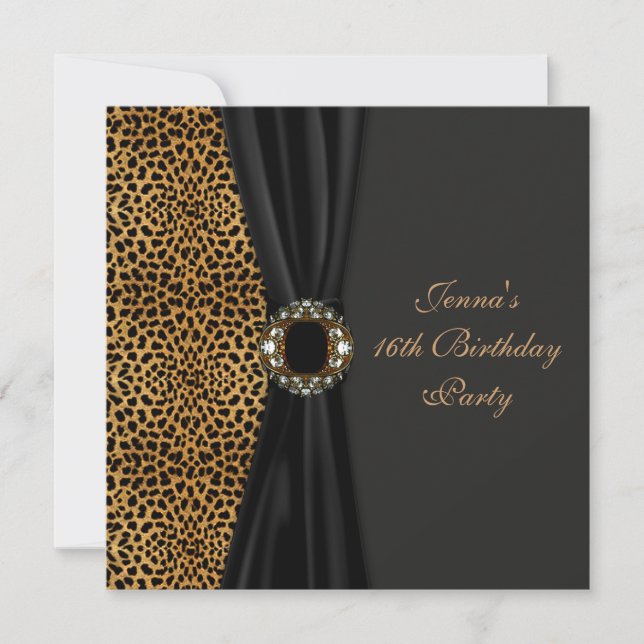 Luxurious Leopard Classy Black Sweet Sixteen Party Invitation (Front)