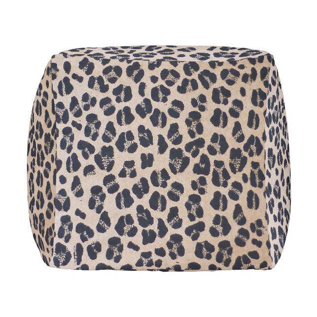 Luxurious Leopard Print Outdoor Cubed Pouf (Left)
