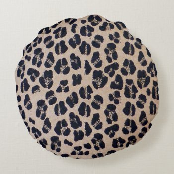 Luxurious Leopard Print Round Throw Pillow (16") by RosellaDesigns at Zazzle