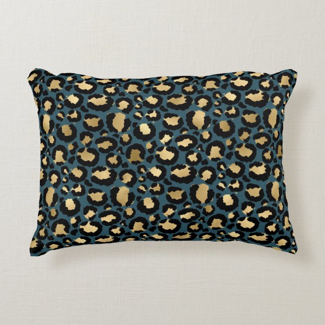 Luxurious Leopard Spots Dark Blue Wild Glam Accent Pillow (Front)