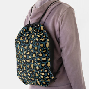 Luxurious Leopard Spots Dark Blue Wild Glam Drawstring Bag