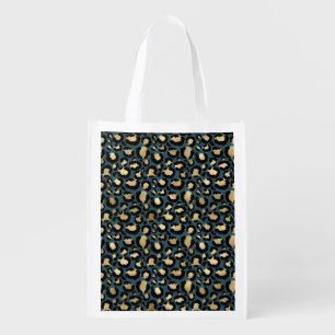 Luxurious Leopard Spots Dark Blue Wild Glam Grocery Bag