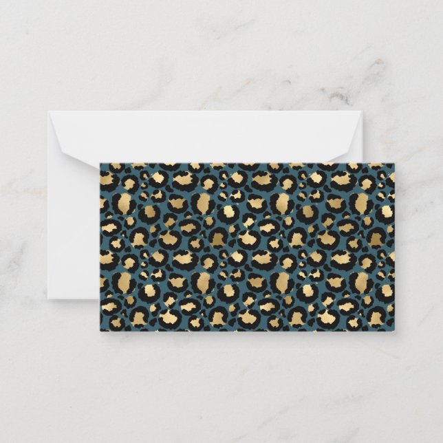 Luxurious Leopard Spots Dark Blue Wild Glam Note Card (Front)