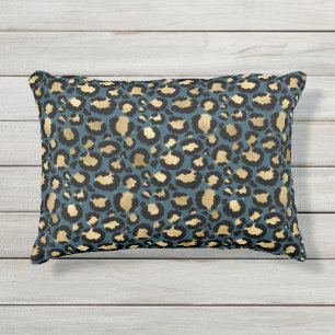 Luxurious Leopard Spots Dark Blue Wild Glam Outdoor Pillow