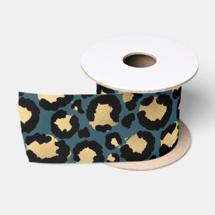 Luxurious Leopard Spots Dark Blue Wild Glam Satin Ribbon