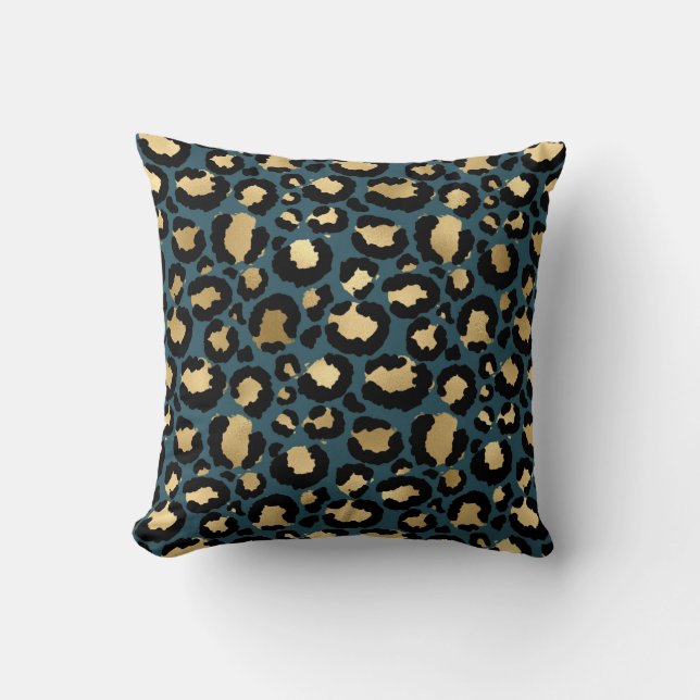 Luxurious Leopard Spots Dark Blue Wild Glam Throw Pillow (Front)