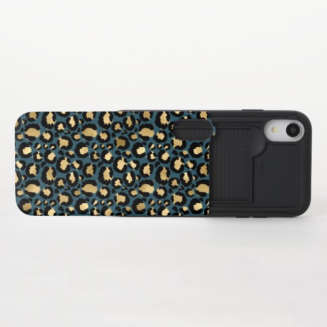 Luxurious Leopard Spots Dark Blue Wild Glam Uncommon iPhone Case (Open)
