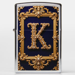 Luxurious Letter K in Ornate Golden Frame Zippo Lighter