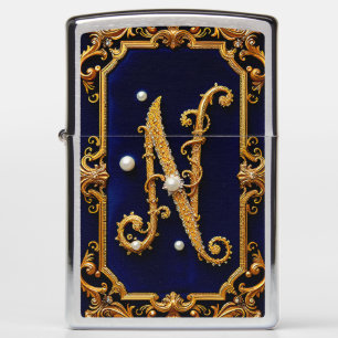Luxurious Letter N in Ornate Golden Frame Zippo Lighter