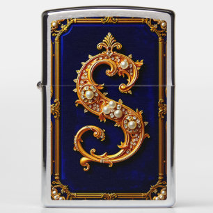Luxurious Letter S in Ornate Golden Frame Zippo Lighter