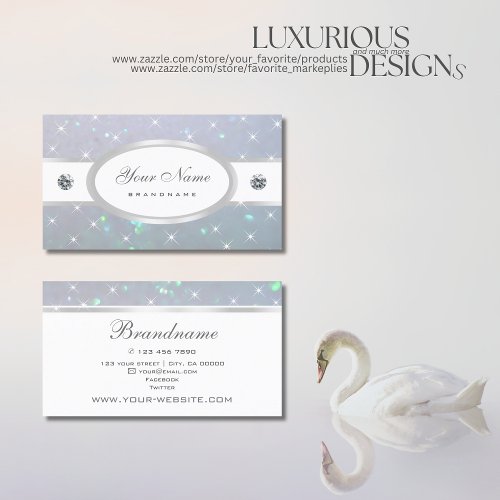 Luxurious Light Blue Pearl Glitter Sparkle Stars Business Card