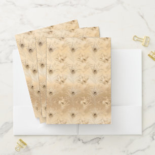 Luxurious Light Brown Peacock Feather Deluxe Pocket Folder