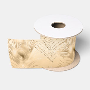 Luxurious Light Brown Peacock Feather Deluxe Satin Ribbon