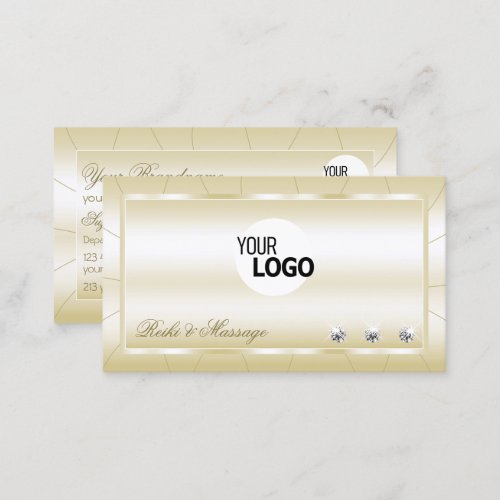 Luxurious Light Golden with Diamonds and Logo Chic Business Card