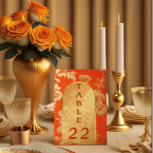 Luxurious Mandarin Orange & Gold Wedding Table Number