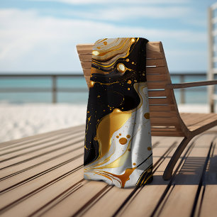 Luxurious marble gold glam feminine black white beach towel