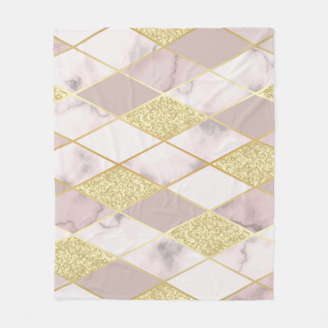 Luxurious Marble Golden Geometric Fleece Blanket (Front)