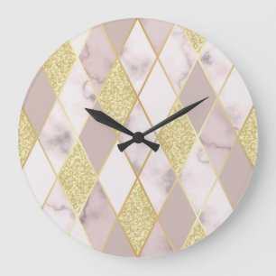 Luxurious Marble Golden Geometric Large Clock