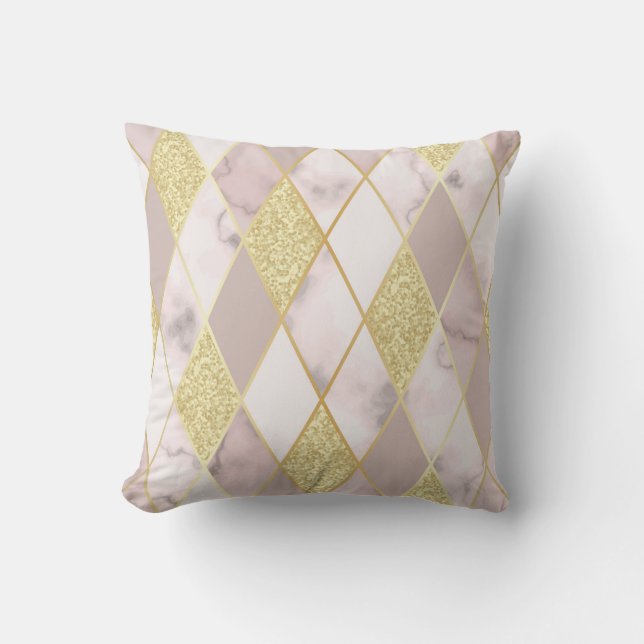 Luxurious Marble Golden Geometric Throw Pillow (Front)