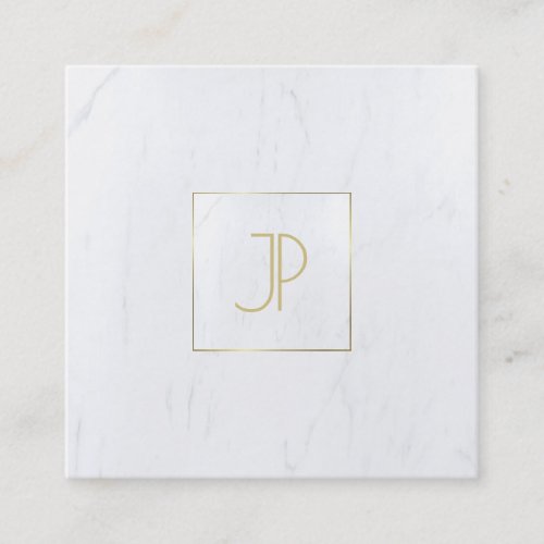 Luxurious Marble Modern Template Gold Monogram Square Business Card