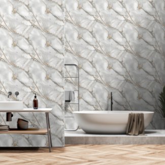 Luxurious Marble Slab, Gold Accents Peel and Stick Wallpaper