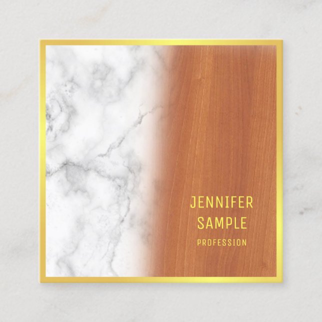 Luxurious Marble Wood Black Gold Elegant Plain Square Business Card (Front)