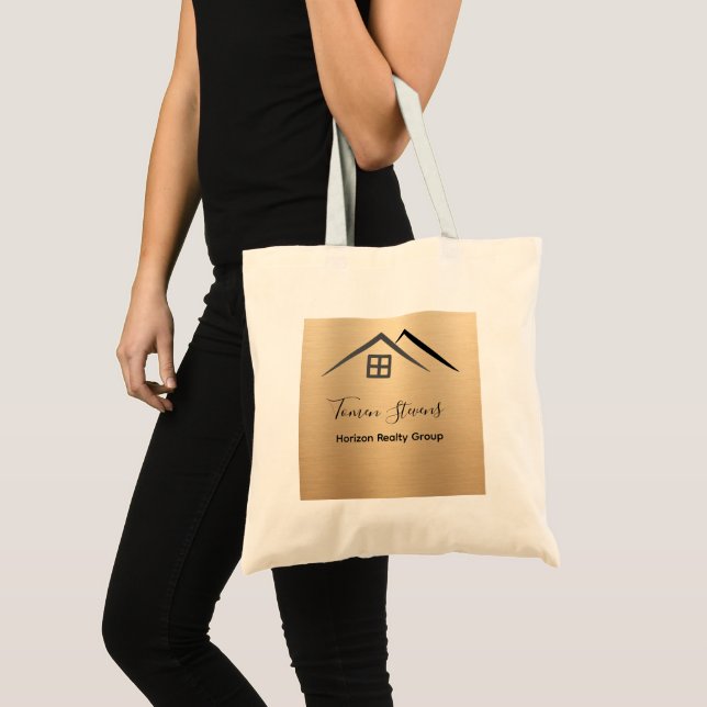 Luxurious Metallic Gold Real Estate Tote Bag (Front (Product))
