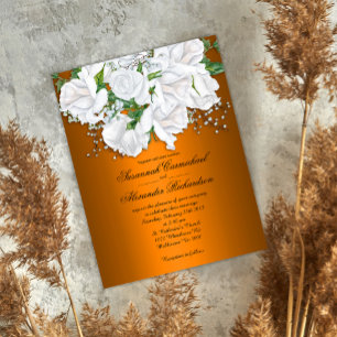 Luxurious Metallic Orange and White Roses Wedding Postcard