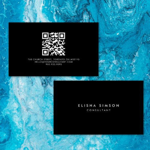 Luxurious Minimalist Black and White QR CODE  Business Card