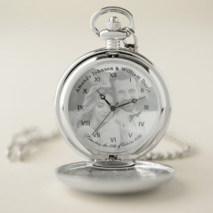 Luxurious Modern Black & White Photo Wedding Pocket Watch