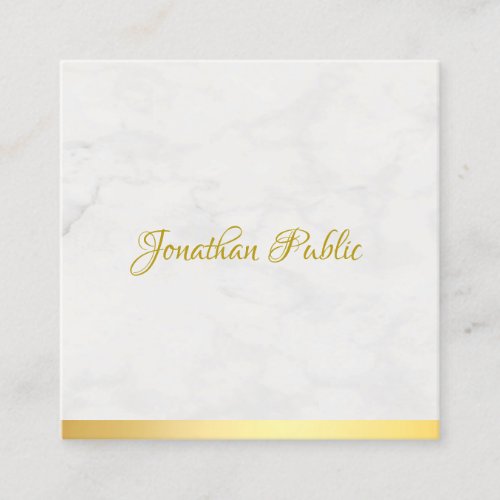 Luxurious Modern Gold And Marble Chic Hand Script Square Business Card