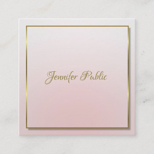 Luxurious Modern Gold Handwritten Script Name Pink Square Business Card