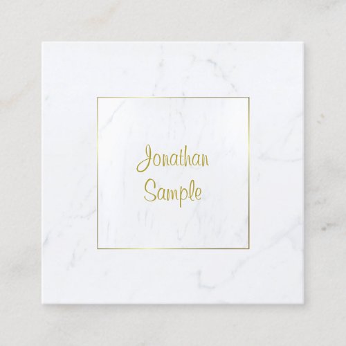 Luxurious Modern White Marble Gold Script Plain Square Business Card