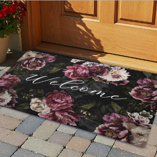 Luxurious Moody Floral White Rose Bloom Doormat