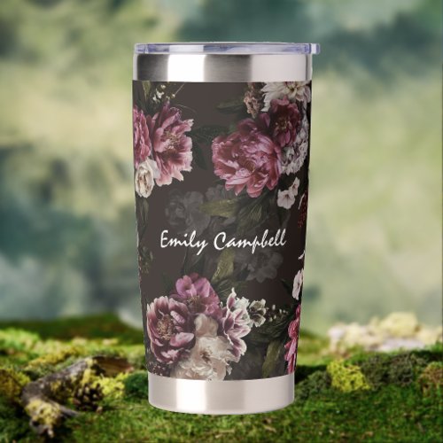 Luxurious Moody Rose White Botanical Bloom Insulated Tumbler