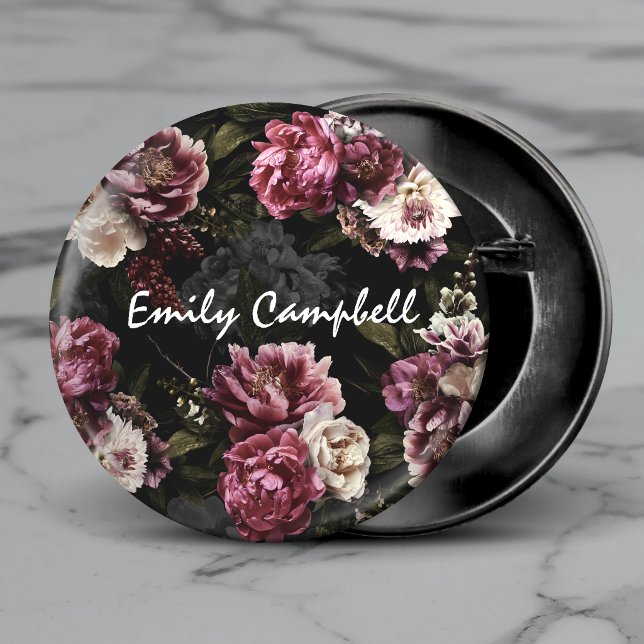Luxurious Moody Rose White Botanical Monogram Button (Creator Uploaded)