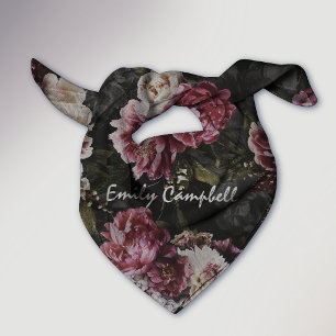 Luxurious Moody White Rose Floral Bloom Bandana