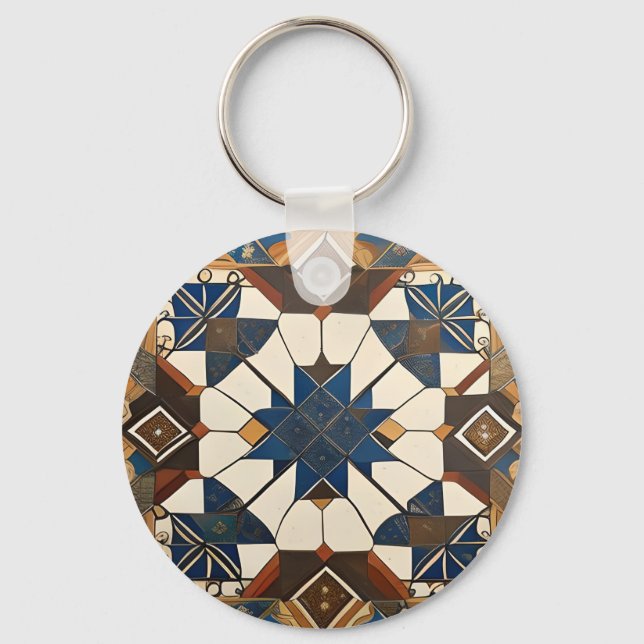 Luxurious Moroccan Zellige patterns Keychain (Front)