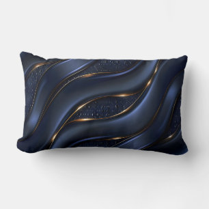 Luxurious Navy Blue and Gold Abstract Lumbar Pillow