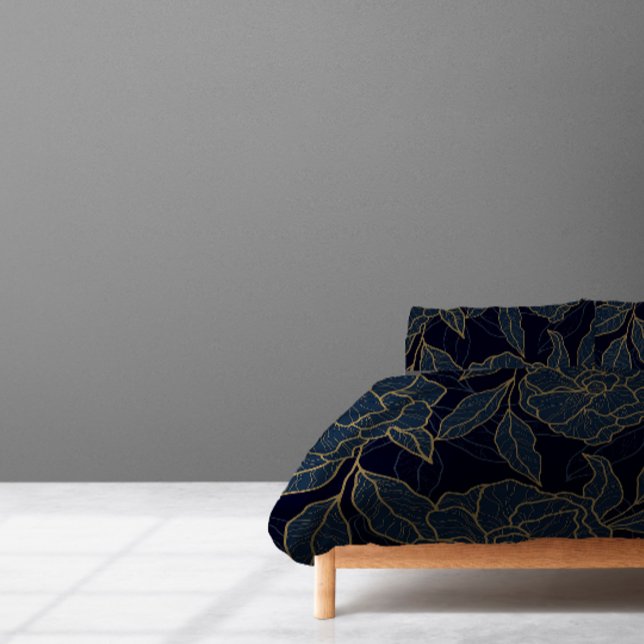 Luxurious Navy Blue Gold Botanical Floral Duvet Cover (Luxurious Navy Blue Gold Botanical Floral Duvet Cover)