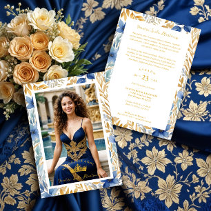 Luxurious Navy Blue & Gold Exquisite Tiara XV's Invitation